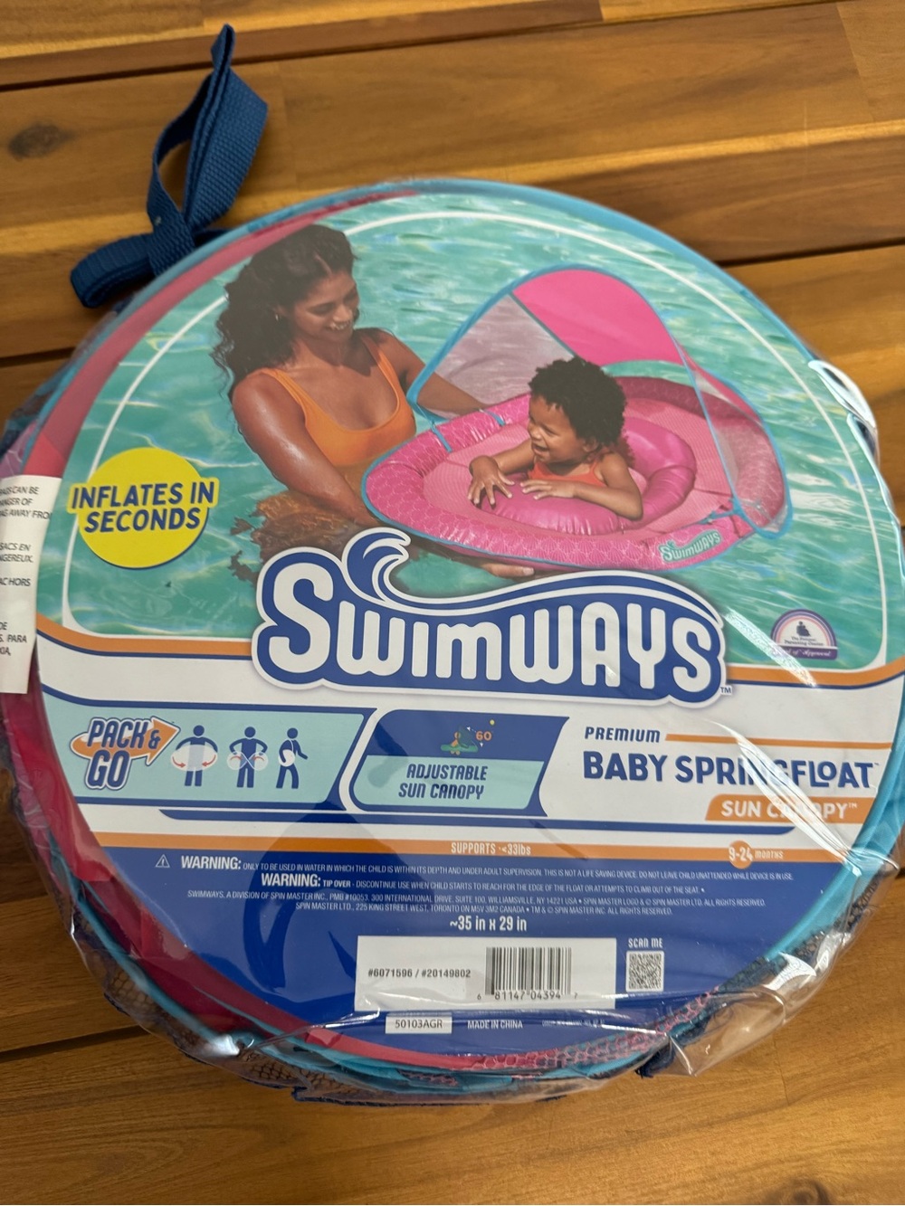SwimWays Baby Spring Float with Sun Canopy - Pink/Blue